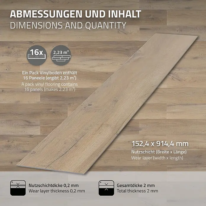 ML-Design Vinylboden PVC Bodenbelag selbstklebend Klebefliesen Boden in Holzoptik 2mm Dicke - Eiche Rustikal Hell, Landhausdiele