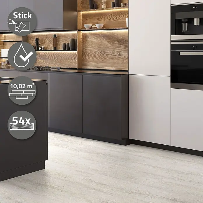 ML-Design Vinylboden Klebevinyl Bodenfliesen wasserdicht 10,02m²/54 Dielen Grau Zement Hell - Zement Hell, 610 x 305 x 2 mm