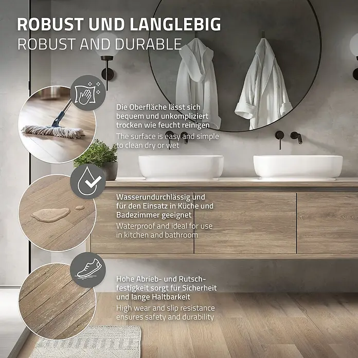 ML-Design Vinylboden PVC Bodenbelag selbstklebend Klebefliesen Boden in Holzoptik 2mm Dicke - Eiche Rustikal Hell, Landhausdiele