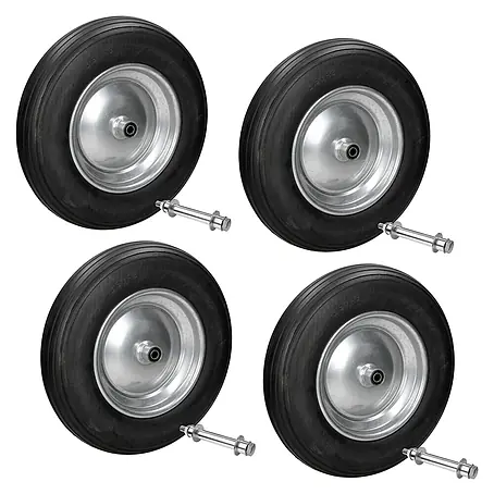 Schubkarrenrad 4er Set aus PU Vollgummi 3.50-8/Ø350 x 80 mm Schwarz