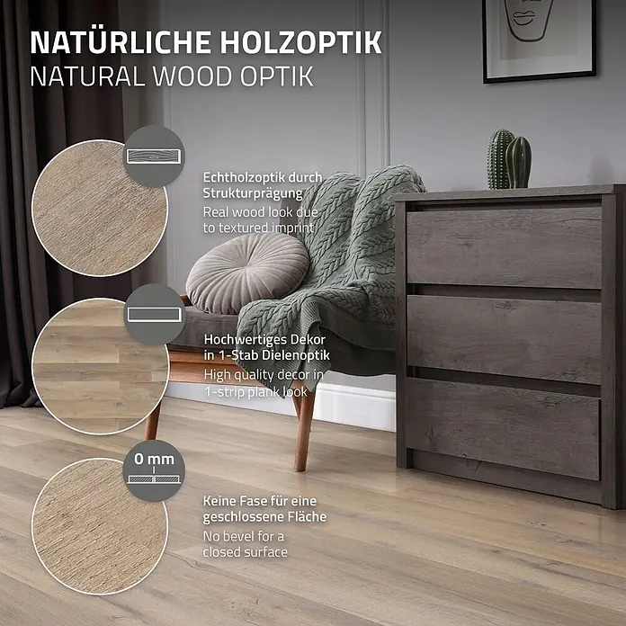 ML-Design Vinylboden PVC Bodenbelag selbstklebend Klebefliesen Boden in Holzoptik 2mm Dicke - Eiche Rustikal Hell, Landhausdiele
