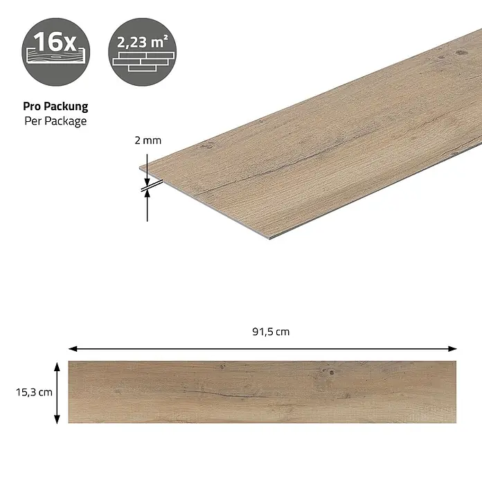 ML-Design Vinylboden PVC Bodenbelag selbstklebend Klebefliesen Boden in Holzoptik 2mm Dicke - Eiche Rustikal Hell, Landhausdiele