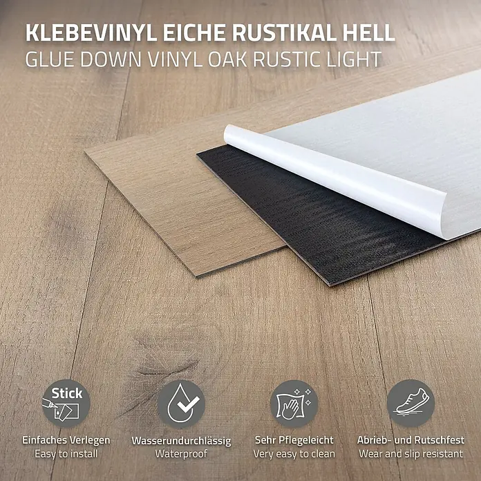 ML-Design Vinylboden PVC Bodenbelag selbstklebend Klebefliesen Boden in Holzoptik 2mm Dicke - Eiche Rustikal Hell, Landhausdiele