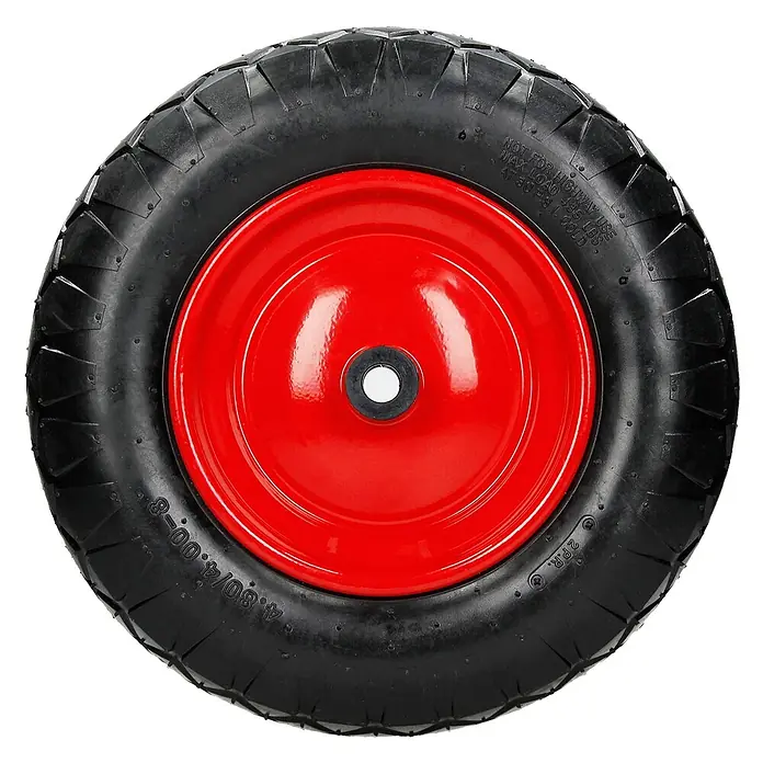 Schubkarrenrad 2er Set luftbereift mit Achse Ø 390 mm Schwarz 200kg -  - Schwarzer Gummireifen für Schubkarren mit roter Metallfelge.