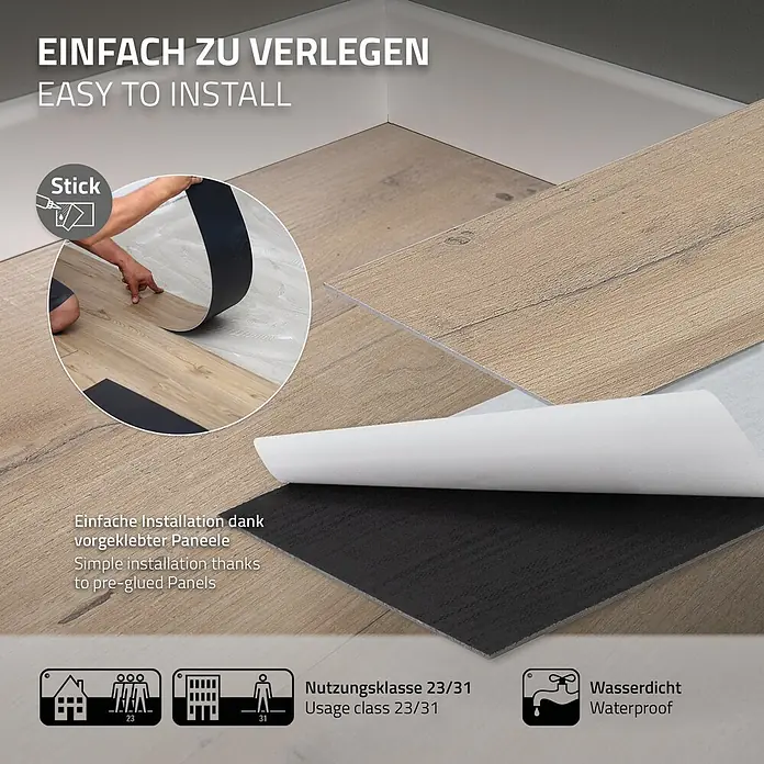 ML-Design Vinylboden PVC Bodenbelag selbstklebend Klebefliesen Boden in Holzoptik 2mm Dicke - Eiche Rustikal Hell, Landhausdiele