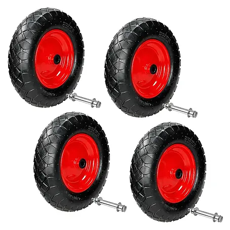 Schubkarrenrad 4er Set luftbereift mit Achse Ø 390 mm Schwarz 200kg