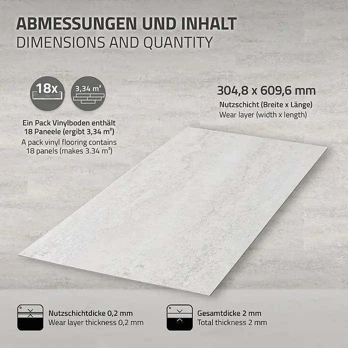 ML-Design Vinylboden Klebevinyl Bodenfliesen wasserdicht 10,02m²/54 Dielen Grau Zement Hell - Zement Hell, 610 x 305 x 2 mm