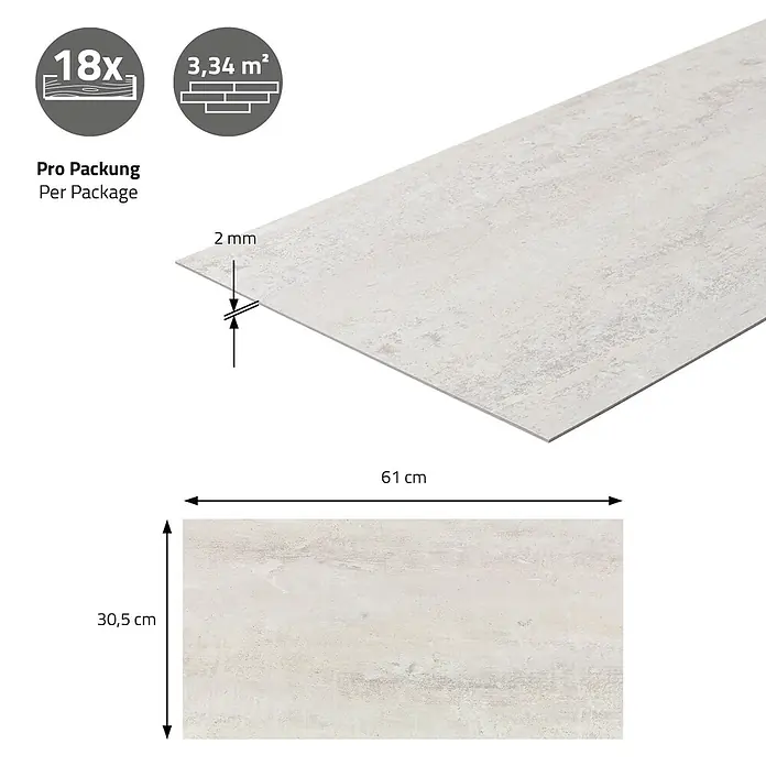 ML-Design Vinylboden Klebevinyl Bodenfliesen wasserdicht 10,02m²/54 Dielen Grau Zement Hell - Zement Hell, 610 x 305 x 2 mm