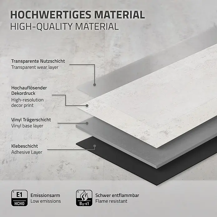 ML-Design Vinylboden Klebevinyl Bodenfliesen wasserdicht 10,02m²/54 Dielen Grau Zement Hell - Zement Hell, 610 x 305 x 2 mm