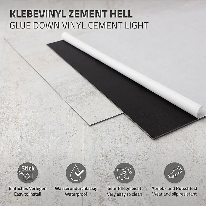 ML-Design Vinylboden Klebevinyl Bodenfliesen wasserdicht 10,02m²/54 Dielen Grau Zement Hell - Zement Hell, 610 x 305 x 2 mm