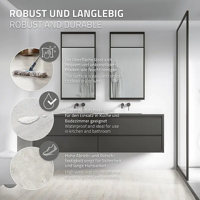 ML-Design Vinylboden Klebevinyl Bodenfliesen wasserdicht 10,02m²/54 Dielen Grau Zement Hell - Zement Hell, 610 x 305 x 2 mm