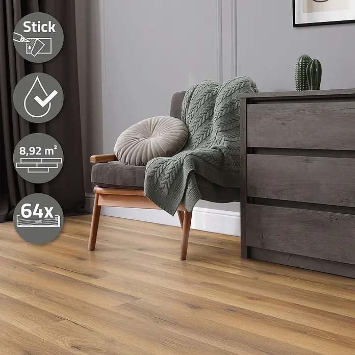 ML-Design Vinylboden PVC Bodenbelag selbstklebend Klebefliesen Boden in Holzoptik 2mm Dicke - Eiche Rustikal, Landhausdiele