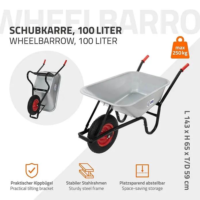 ECD Germany Gartenschubkarre Transportkarre für Garten 100L mit Metallfelge - Material Wanne: Stahl