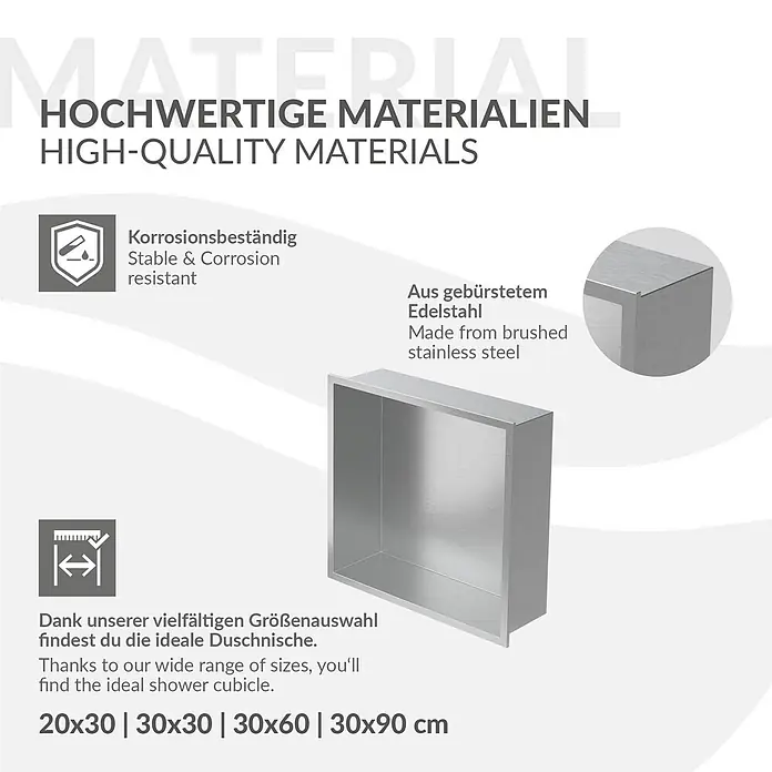Wandnische Dusche aus Edelstahl 30x30x10 cm Silber mit Rahmen -  - Gebürstete Edelstahl-Duschnische, korrosionsbeständig, in verschiedenen Größen erhältlich.