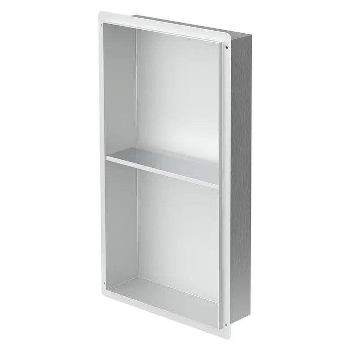 LuxeBath CW-Standprofil - 300 x 100 x 5 mm - Einbau-Duschregal aus gebürstetem Edelstahl mit zwei Fächern.