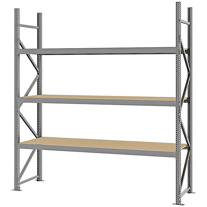 Proregal Schwerlastregal Weitspannregal MAGNUS PRO mit Spanplatten - H x B x T: 250 x 225 x 60 cm, Traglast pro Boden: 520 kg, Anzahl Böden: 3 Stk., Schrauben, Verzinkt