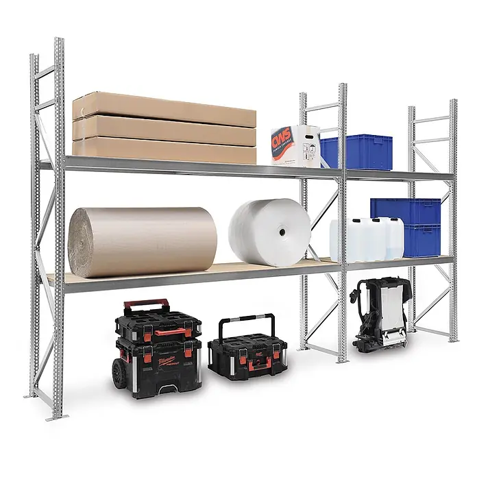 Proregal Schwerlastregal Weitspannregal MAGNUS PRO mit Spanplatten - H x B x T: 250 x 225 x 60 cm, Traglast pro Boden: 520 kg, Anzahl Böden: 3 Stk., Schrauben, Verzinkt
