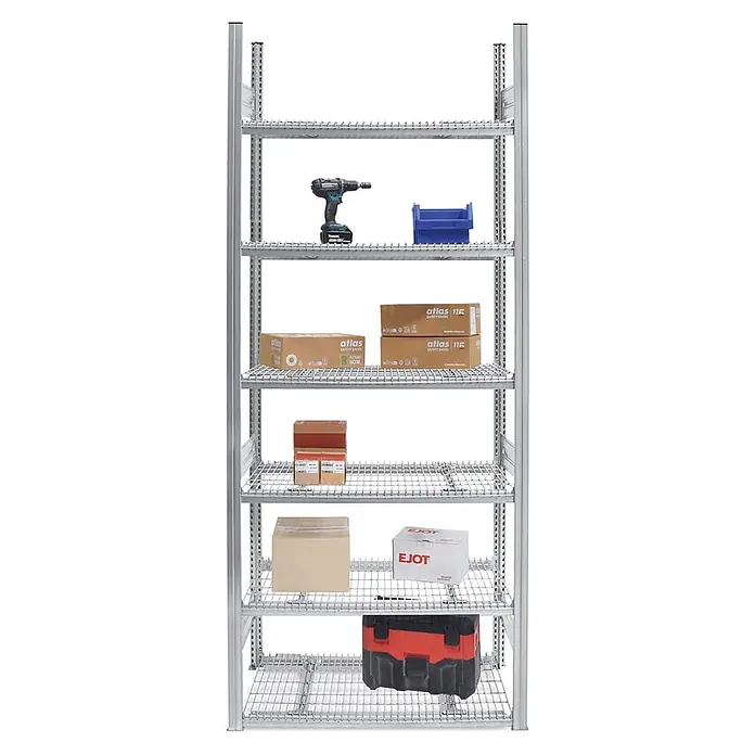Proregal Schwerlastregal Drahtgitterbodenregal MAGNUS - H x B x T: 250 x 100 x 50 cm, Traglast pro Boden: 250 kg, Anzahl Böden: 6 Stk., Stecken, Verzinkt