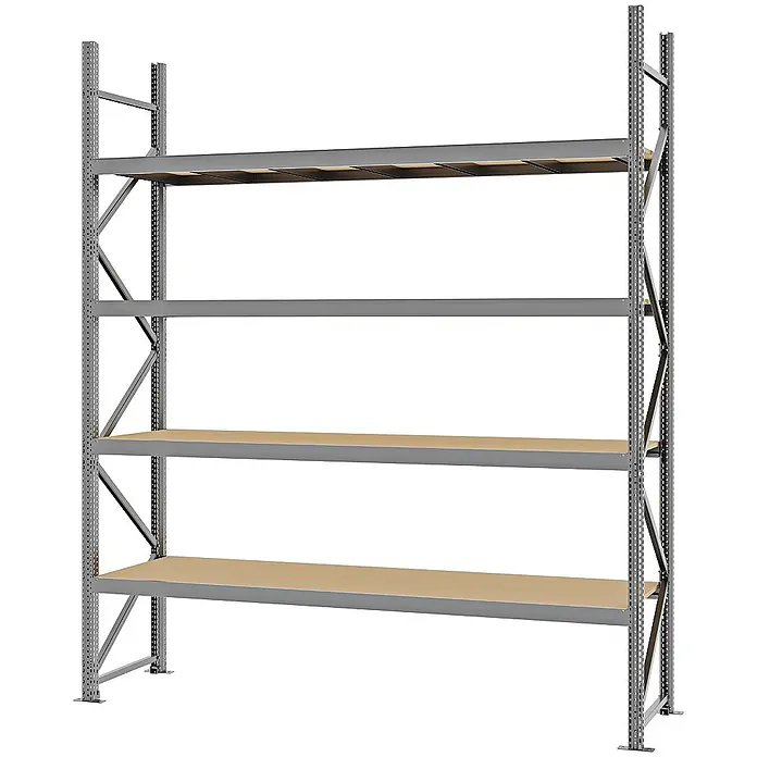 Proregal Schwerlastregal Weitspannregal MAGNUS PRO mit Spanplatten - H x B x T: 300 x 250 x 60 cm, Traglast pro Boden: 430 kg, Anzahl Böden: 4 Stk., Schrauben, Verzinkt