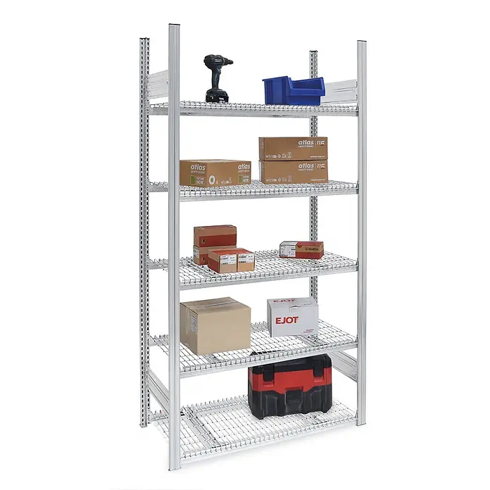 Proregal Schwerlastregal Drahtgitterbodenregal MAGNUS - H x B x T: 200 x 130 x 80 cm, Traglast pro Boden: 250 kg, Anzahl Böden: 5 Stk., Stecken, Verzinkt