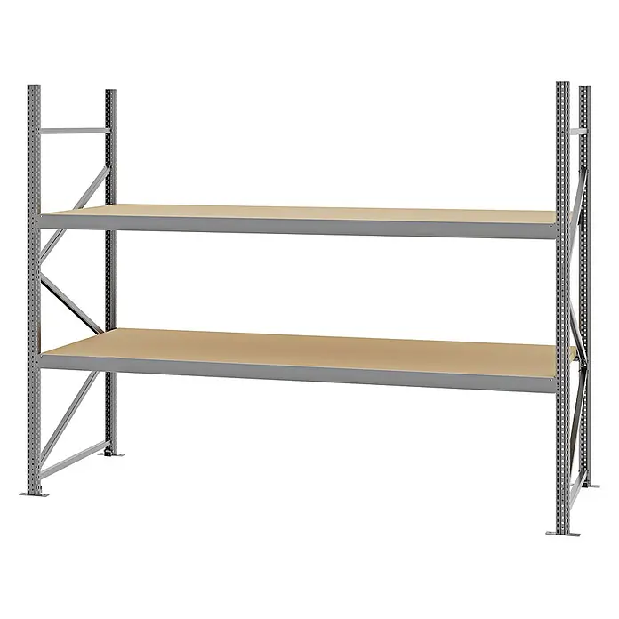 Proregal Schwerlastregal Weitspannregal MAGNUS PRO mit Spanplatten - H x B x T: 200 x 250 x 100 cm, Traglast pro Boden: 430 kg, Anzahl Böden: 2 Stk., Schrauben, Verzinkt