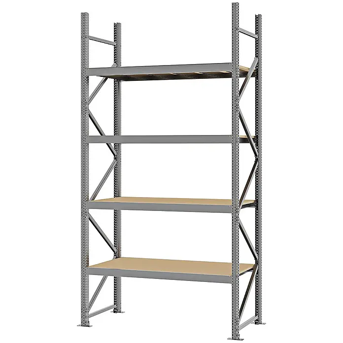Proregal Schwerlastregal Weitspannregal MAGNUS PRO mit Spanplatten - H x B x T: 300 x 150 x 60 cm, Traglast pro Boden: 750 kg, Anzahl Böden: 4 Stk., Schrauben, Verzinkt