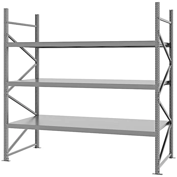 Proregal Schwerlastregal Weitspannregal MAGNUS PRO mit Stahlboden - H x B x T: 250 x 250 x 100 cm, Traglast pro Boden: 430 kg, Anzahl Böden: 3 Stk., Schrauben, Verzinkt