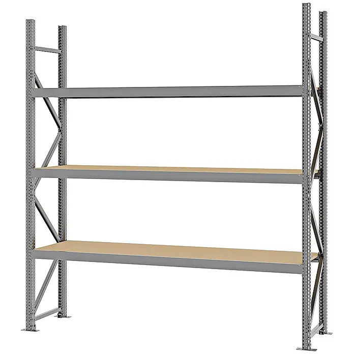 Proregal Schwerlastregal Weitspannregal MAGNUS PRO mit Spanplatten - H x B x T: 250 x 225 x 50 cm, Traglast pro Boden: 520 kg, Anzahl Böden: 3 Stk., Schrauben, Verzinkt