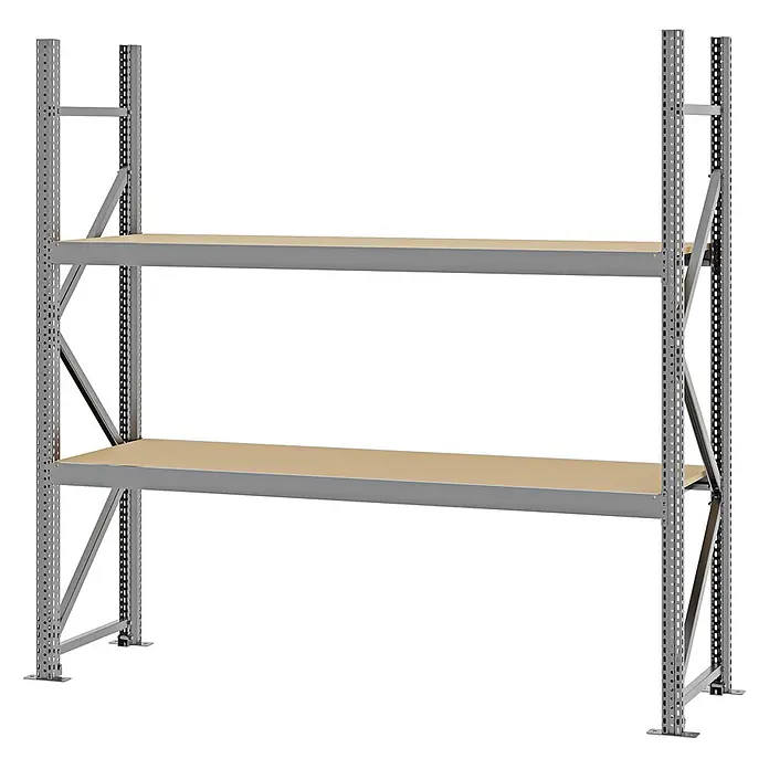 Proregal Schwerlastregal Weitspannregal MAGNUS PRO mit Spanplatten - H x B x T: 200 x 200 x 50 cm, Traglast pro Boden: 600 kg, Anzahl Böden: 2 Stk., Schrauben, Verzinkt