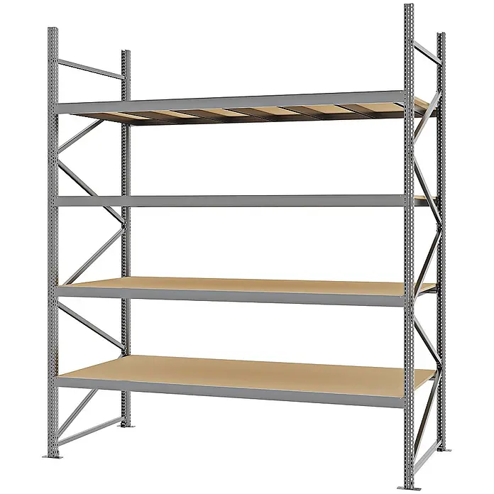 Proregal Schwerlastregal Weitspannregal MAGNUS PRO mit Spanplatten - H x B x T: 300 x 250 x 100 cm, Traglast pro Boden: 430 kg, Anzahl Böden: 4 Stk., Schrauben, Verzinkt