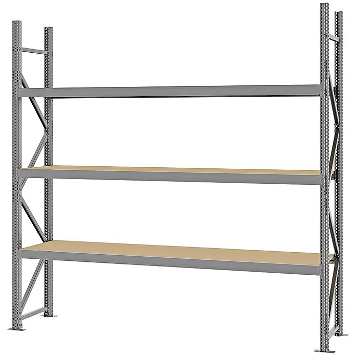Proregal Schwerlastregal Weitspannregal MAGNUS PRO mit Spanplatten - H x B x T: 250 x 250 x 50 cm, Traglast pro Boden: 430 kg, Anzahl Böden: 3 Stk., Schrauben, Verzinkt
