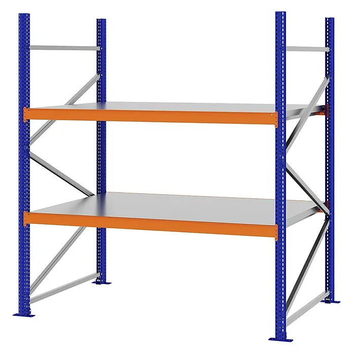 Proregal Schwerlastregal Weitspannregal MAGNUS PRO mit Stahlboden - H x B x T: 200 x 175 x 100 cm, Traglast pro Boden: 700 kg, Anzahl Böden: 2 Stk., Schrauben, Blau-Orange