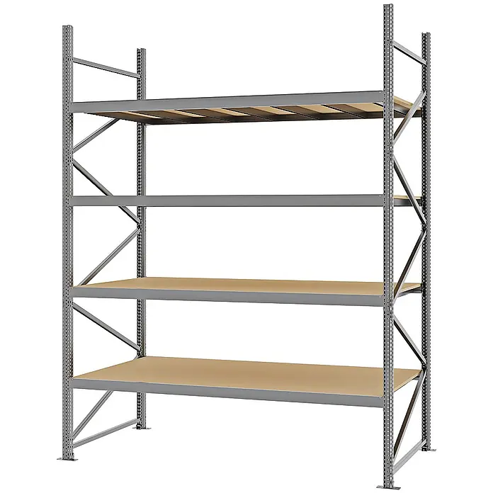 Proregal Schwerlastregal Weitspannregal MAGNUS PRO mit Spanplatten - H x B x T: 300 x 225 x 100 cm, Traglast pro Boden: 520 kg, Anzahl Böden: 4 Stk., Schrauben, Verzinkt