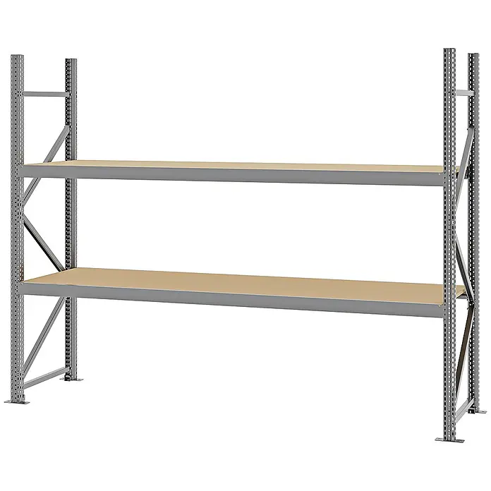 Proregal Schwerlastregal Weitspannregal MAGNUS PRO mit Spanplatten - H x B x T: 200 x 250 x 60 cm, Traglast pro Boden: 430 kg, Anzahl Böden: 2 Stk., Schrauben, Verzinkt