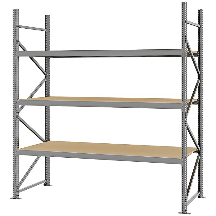 Proregal Schwerlastregal Weitspannregal MAGNUS PRO mit Spanplatten - H x B x T: 250 x 225 x 80 cm, Traglast pro Boden: 520 kg, Anzahl Böden: 3 Stk., Schrauben, Verzinkt
