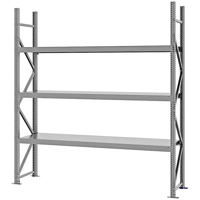 Proregal Schwerlastregal Weitspannregal MAGNUS PRO mit Stahlboden - H x B x T: 250 x 225 x 50 cm, Traglast pro Boden: 520 kg, Anzahl Böden: 3 Stk., Schrauben, Verzinkt