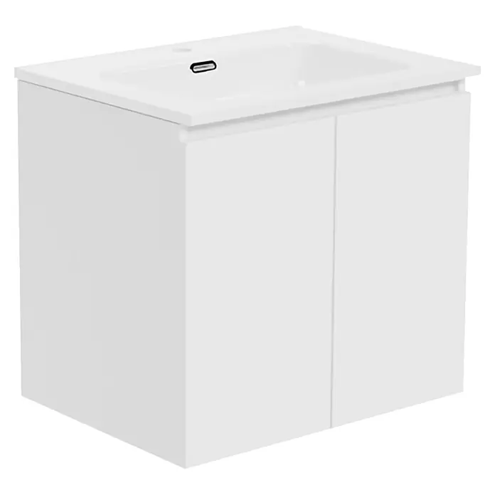 Conjunto de mueble de baño Duna - 60 cm, Blanco, Mate, 2 pzs., Número de puertas: 2 ud. - Mueble de baño blanco con lavabo integrado y dos puertas.