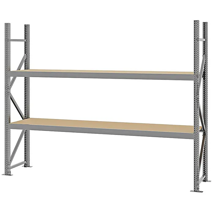 Proregal Schwerlastregal Weitspannregal MAGNUS PRO mit Spanplatten - H x B x T: 200 x 250 x 50 cm, Traglast pro Boden: 430 kg, Anzahl Böden: 2 Stk., Schrauben, Verzinkt
