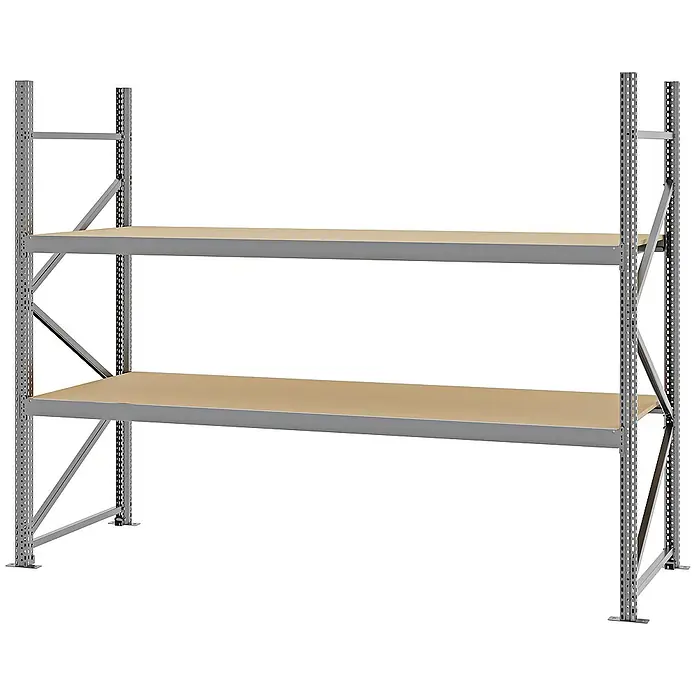 Proregal Schwerlastregal Weitspannregal MAGNUS PRO mit Spanplatten - H x B x T: 200 x 250 x 80 cm, Traglast pro Boden: 430 kg, Anzahl Böden: 2 Stk., Schrauben, Verzinkt
