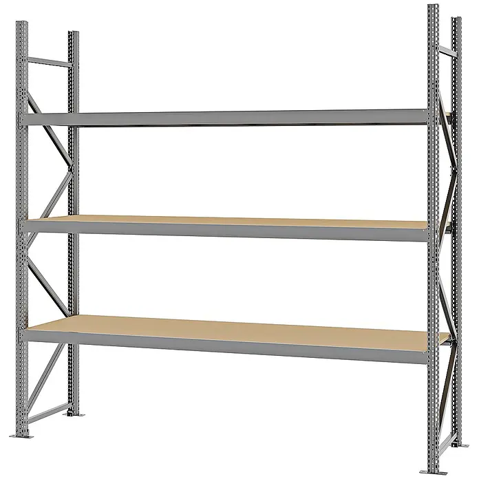Proregal Schwerlastregal Weitspannregal MAGNUS PRO mit Spanplatten - H x B x T: 250 x 250 x 60 cm, Traglast pro Boden: 430 kg, Anzahl Böden: 3 Stk., Schrauben, Verzinkt
