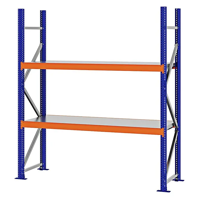 Proregal Schwerlastregal Weitspannregal MAGNUS PRO mit Stahlboden - H x B x T: 200 x 175 x 50 cm, Traglast pro Boden: 700 kg, Anzahl Böden: 2 Stk., Schrauben, Blau-Orange