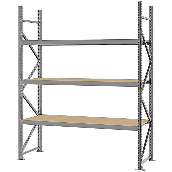 Proregal Schwerlastregal Weitspannregal MAGNUS PRO mit Spanplatten - H x B x T: 250 x 200 x 60 cm, Traglast pro Boden: 600 kg, Anzahl Böden: 3 Stk., Schrauben, Verzinkt