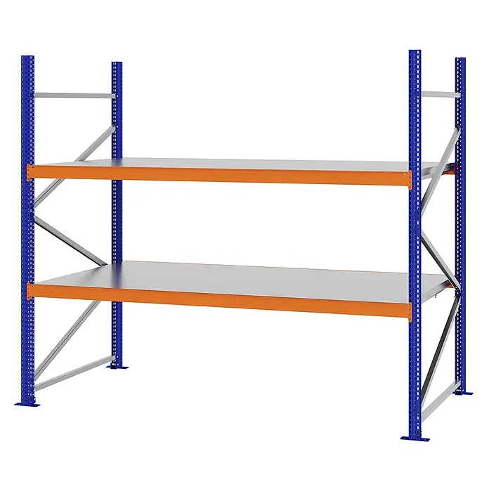 Proregal Schwerlastregal Weitspannregal MAGNUS PRO mit Stahlboden - H x B x T: 200 x 225 x 100 cm, Traglast pro Boden: 520 kg, Anzahl Böden: 2 Stk., Schrauben, Blau-Orange