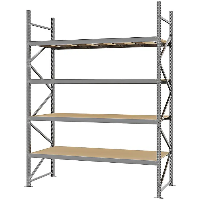Proregal Schwerlastregal Weitspannregal MAGNUS PRO mit Spanplatten - H x B x T: 300 x 225 x 80 cm, Traglast pro Boden: 520 kg, Anzahl Böden: 4 Stk., Schrauben, Verzinkt