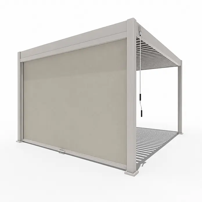 Weide Pergola Sonnenrollo Seitenwand für Weide Pergola einstellbar Sand 2,65 Meter - Metall - Moderne hellgraue Pergola mit beigem, ausziehbarem Seitenrollo für Sonnen- und Sichtschutz.