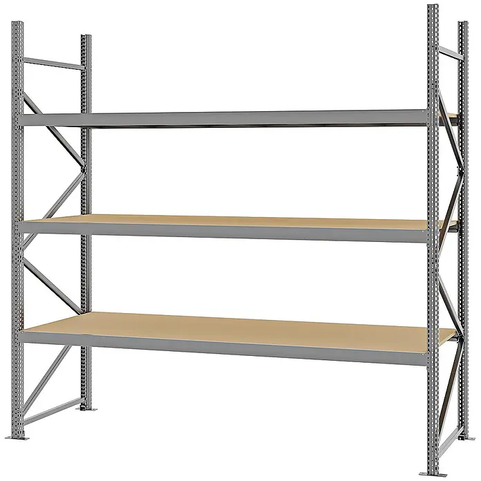Proregal Schwerlastregal Weitspannregal MAGNUS PRO mit Spanplatten - H x B x T: 250 x 250 x 80 cm, Traglast pro Boden: 430 kg, Anzahl Böden: 3 Stk., Schrauben, Verzinkt