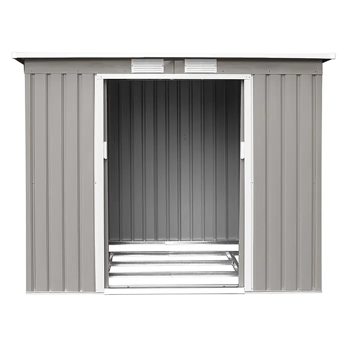 HATTORO Gerätehaus P100 - Außenbreite inkl. Dachüberstand: 213 cm, Außentiefe inkl. Dachüberstand: 130 cm, Stahl, Grau