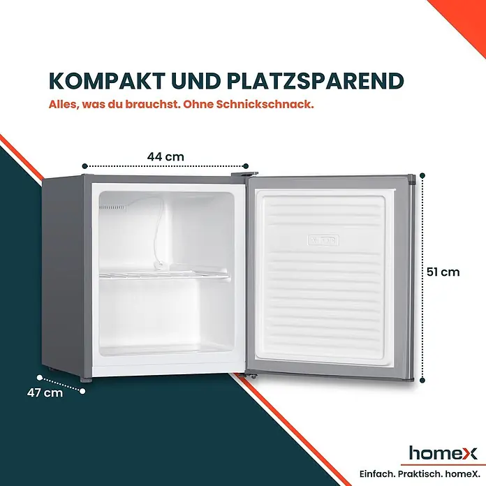 homeX Tiefkühlschrank FM1015-S - Nutzinhalt Gesamt: 33 l, 47 cm x 440 mm x 510 mm, Silber