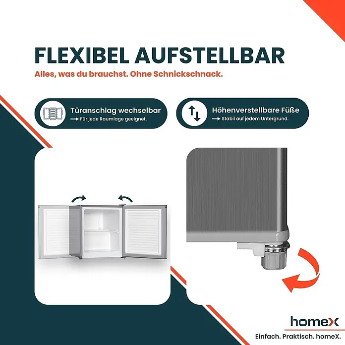 homeX Tiefkühlschrank FM1015-S - Nutzinhalt Gesamt: 33 l, 47 cm x 440 mm x 510 mm, Silber
