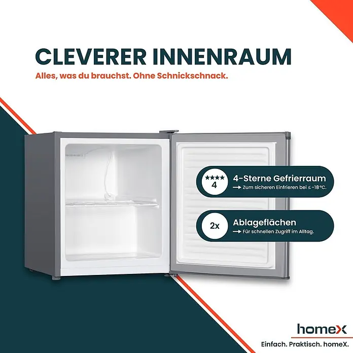 homeX Tiefkühlschrank FM1015-S - Nutzinhalt Gesamt: 33 l, 47 cm x 440 mm x 510 mm, Silber
